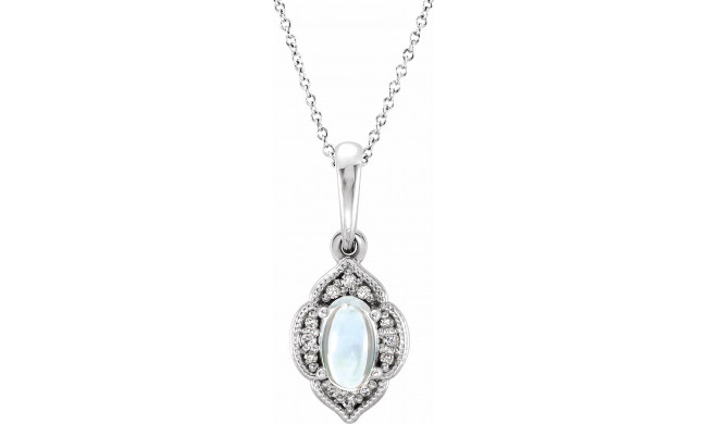 14K White Rainbow Moonstone & .03 CTW Diamond Clover 16-18 Necklace - 8658760005P