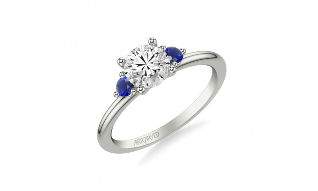 Artcarved Bridal Semi-Mounted with Side Stones Classic Engagement Ring 18K White Gold & Blue Sapphire - 31-V1033SERW-E.03