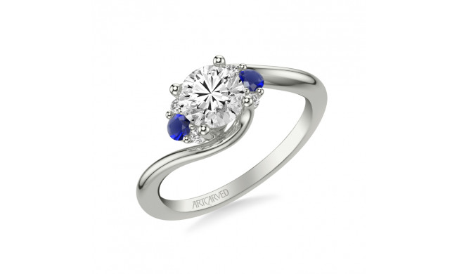 Artcarved Bridal Mounted with CZ Center Contemporary Engagement Ring 18K White Gold & Blue Sapphire - 31-V1030SERW-E.02