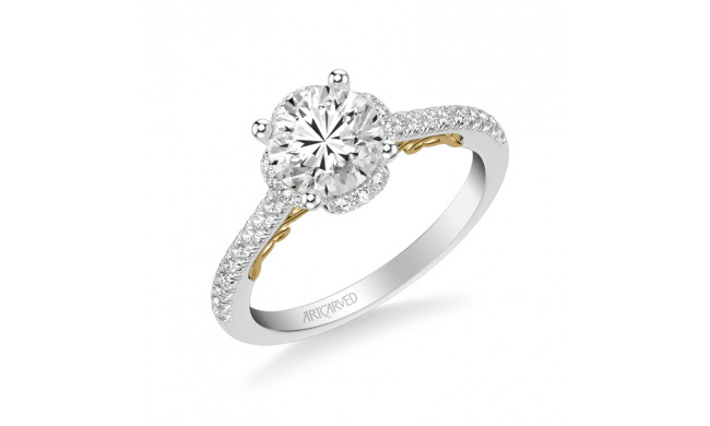 Artcarved Bridal Semi-Mounted with Side Stones Classic Lyric Halo Engagement Ring Gladys 18K White Gold Primary & 18K Yellow Gold - 31-V1010GRWY-E.03