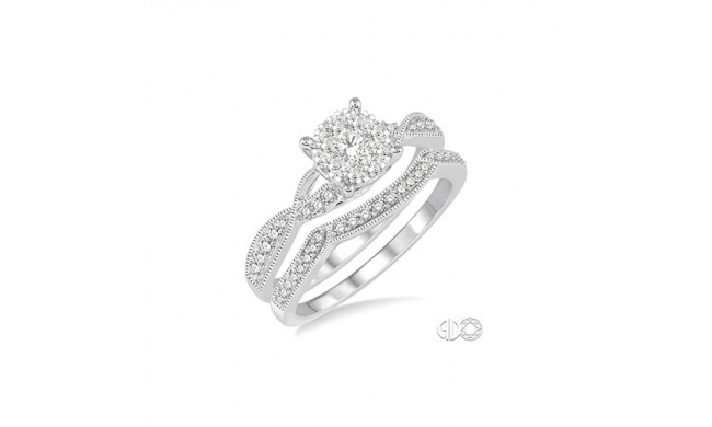 Ashi 14k White Gold Round Cut Diamond Lovebright Bridal Set