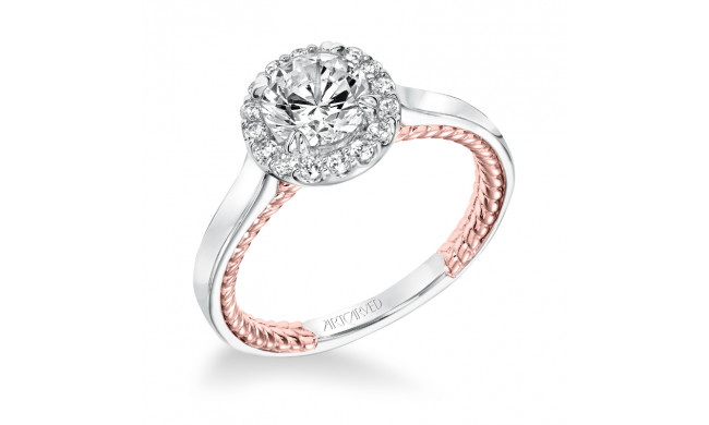 Artcarved Bridal Semi-Mounted with Side Stones Contemporary Rope Halo Engagement Ring Winnie 14K White Gold Primary & 14K Rose Gold - 31-V673ERR-E.01