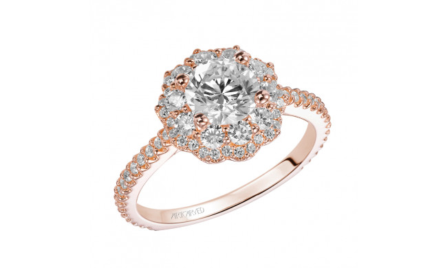 Artcarved Bridal Semi-Mounted with Side Stones Contemporary Floral Halo Engagement Ring Priscilla 14K Rose Gold - 31-V449ERR-E.01