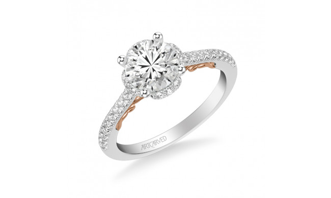 Artcarved Bridal Semi-Mounted with Side Stones Classic Lyric Halo Engagement Ring Gladys 18K White Gold Primary & Rose Gold - 31-V1010GRWR-E.03
