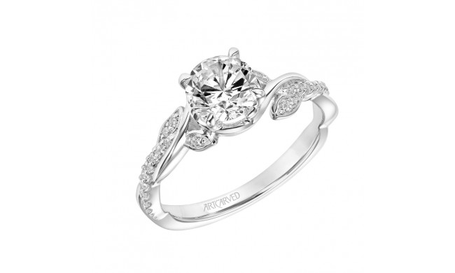 Artcarved Bridal Mounted with CZ Center Contemporary Floral Halo Engagement Ring Petaluma 18K White Gold - 31-V901ERW-E.02