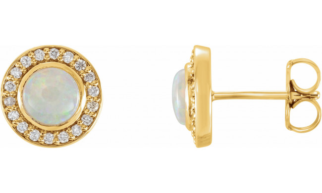 14K Yellow 5 mm Opal & 1/6 CTW Diamond Halo-Style Earrings - 86481601P