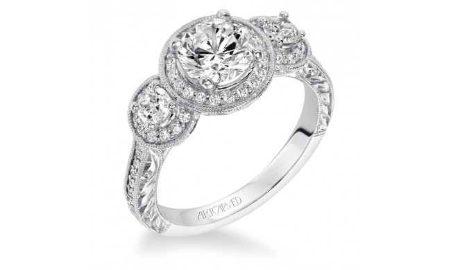 Artcarved Bridal Semi-Mounted with Side Stones Vintage Engraved 3-Stone Engagement Ring Ophelia 14K White Gold - 31-V553ERW-E.01