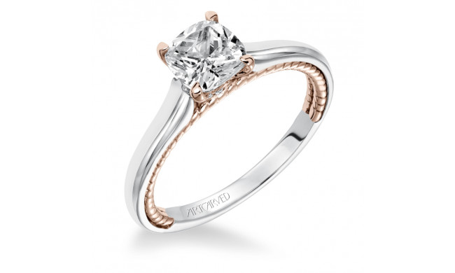 Artcarved Bridal Semi-Mounted with Side Stones Contemporary Rope Solitaire Engagement Ring Cameron 14K White Gold Primary & 14K Rose Gold - 31-V589FUR-E.01