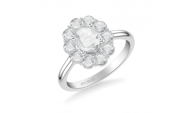 Artcarved Bridal Mounted Mined Live Center Classic Rose Goldcut Halo Engagement Ring 18K White Gold - 31-V987CVW-E.01