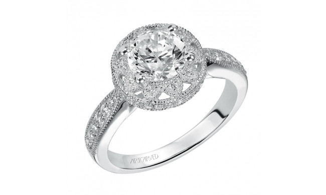 Artcarved Bridal Semi-Mounted with Side Stones Vintage Milgrain Halo Engagement Ring Alana 14K White Gold - 31-V366FRW-E.01