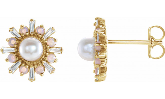 14K Yellow Akoya Pearl, White Opal & 1/6 CTW Diamond Earrings - 87076606P