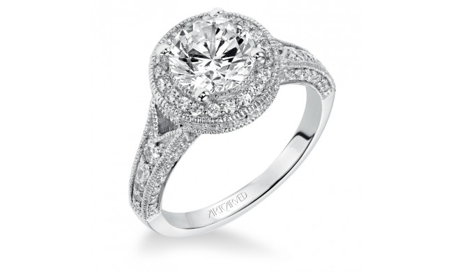 Artcarved Bridal Semi-Mounted with Side Stones Vintage Milgrain Halo Engagement Ring Daniella 14K White Gold - 31-V365GRW-E.01