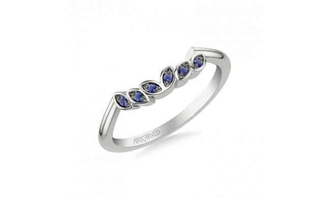 Artcarved Bridal Mounted with Side Stones Contemporary Wedding Band 18K White Gold & Blue Sapphire - 31-V317SW-L.01