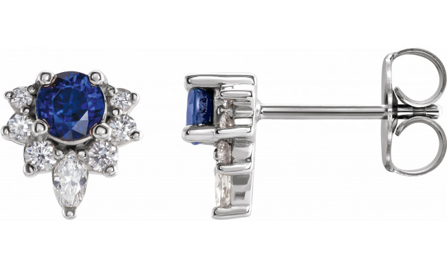 14K White Blue Sapphire & 1/6 CTW Diamond Earrings - 869506013P