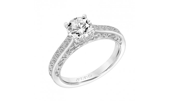 Artcarved Bridal Semi-Mounted with Side Stones Vintage Filigree Diamond Engagement Ring Mae 18K White Gold - 31-V810ERW-E.03