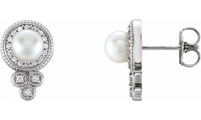14K White Freshwater Pearl & 1/5 CTW Diamond Earrings - 86528600P