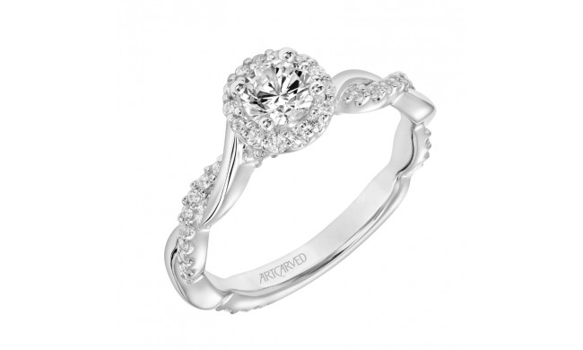Artcarved Bridal Semi-Mounted with Side Stones Contemporary One Love Halo Engagement Ring Kinsley 14K White Gold - 31-V657BRW-E.04