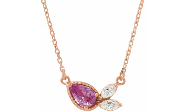 14K Rose Pink Sapphire & 1/6 CTW Diamond 16 Necklace - 86854622P