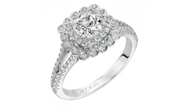Artcarved Bridal Semi-Mounted with Side Stones Contemporary Bezel Halo Engagement Ring Ciana 14K White Gold - 31-V564EUW-E.01