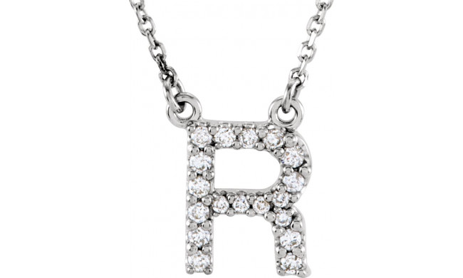 14K White Initial R 1/8 CTW Diamond 16 Necklace - 67311117P