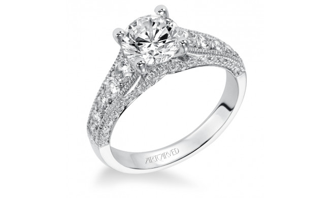Artcarved Bridal Semi-Mounted with Side Stones Vintage Milgrain Diamond Engagement Ring Kendal 14K White Gold - 31-V369FRW-E.01