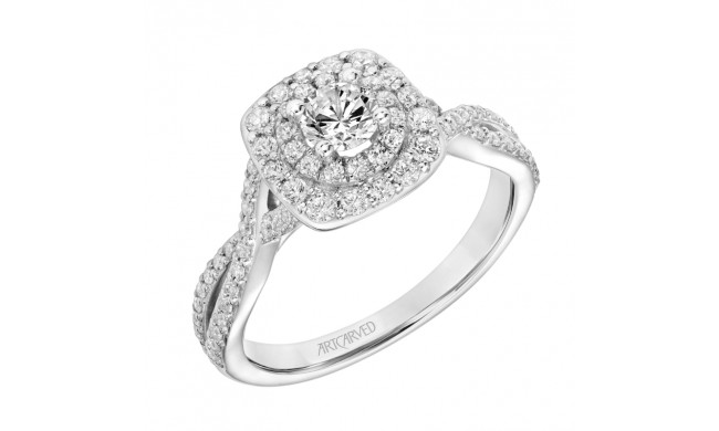 Artcarved Bridal Semi-Mounted with Side Stones Contemporary One Love Halo Engagement Ring 18K White Gold - 31-V880ARW-E.05
