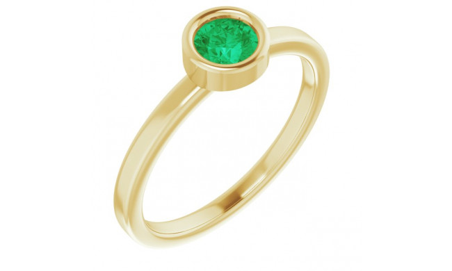 14K Yellow 4.5 mm Round Emerald Ring - 718066295P