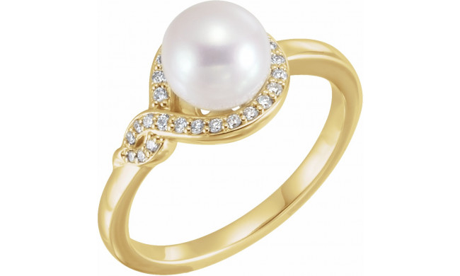 14K Yellow Cultured Freshwater Pearl & 1/10 CTW Diamond Bypass Ring - 6500601P