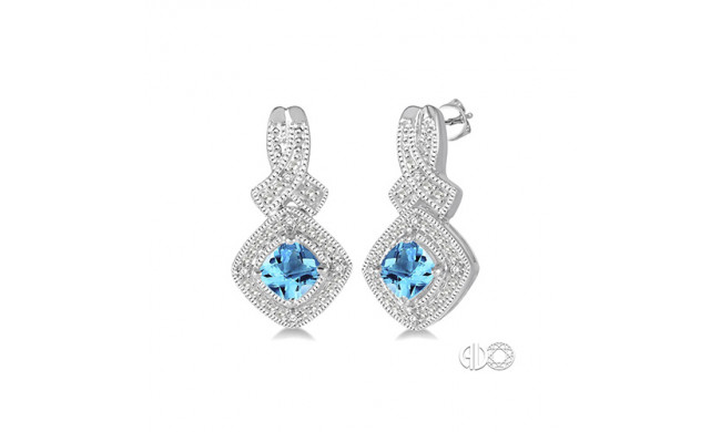 Ashi Sterling Silver White Single Cut Diamond and Blue Topaz Earrings