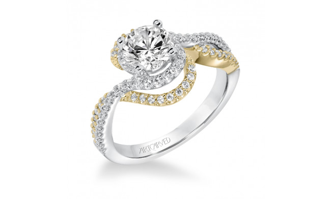 Artcarved Bridal Semi-Mounted with Side Stones Contemporary Halo Engagement Ring Adeena 14K White Gold Primary & 14K Yellow Gold - 31-V598FRA-E.01