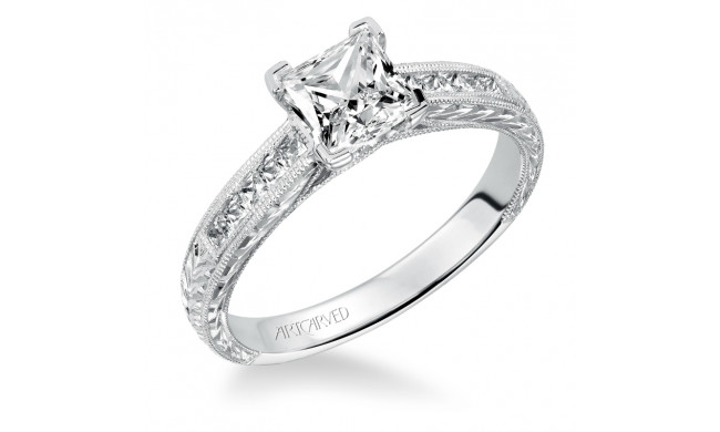 Artcarved Bridal Semi-Mounted with Side Stones Vintage Engraved Diamond Engagement Ring Alani 14K White Gold - 31-V510ECW-E.01