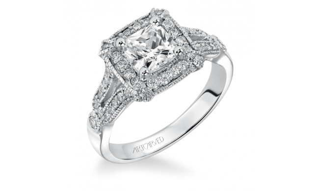 Artcarved Bridal Mounted with CZ Center Vintage Milgrain Halo Engagement Ring Maxine 14K White Gold - 31-V354FUW-E.00