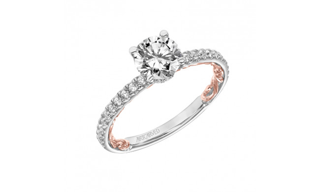 Artcarved Bridal Mounted with CZ Center Classic Lyric Diamond Engagement Ring Cora 18K White Gold Primary & Rose Gold - 31-V903ERWR-E.02