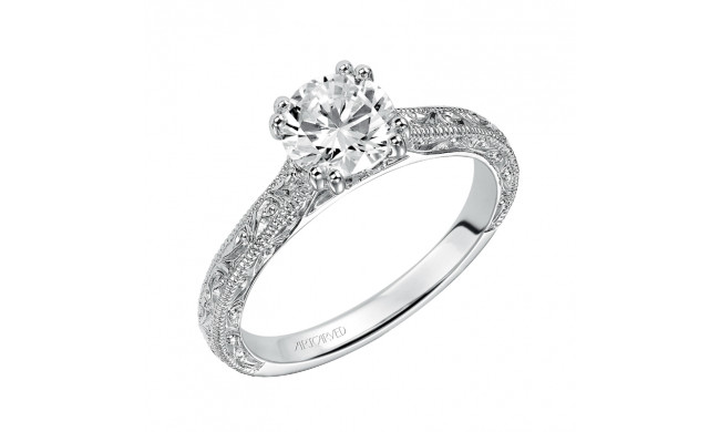 Artcarved Bridal Semi-Mounted with Side Stones Vintage Engraved Solitaire Engagement Ring Bernadette 14K White Gold - 31-V432ERW-E.04