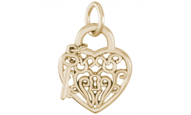 14k Gold Heart W/Key 2D Charm