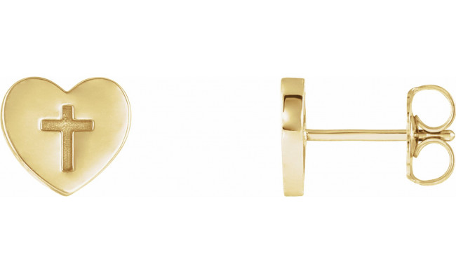14K Yellow Heart & Cross Earrings - R17017601P