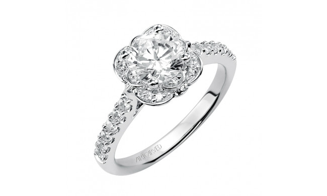 Artcarved Bridal Semi-Mounted with Side Stones Contemporary Floral Halo Engagement Ring Skyler 14K White Gold - 31-V342ERW-E.01