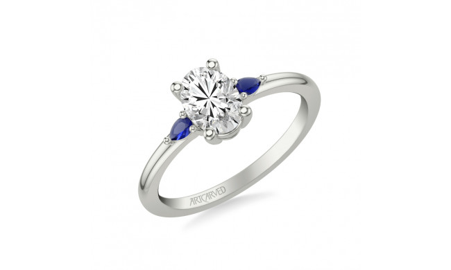 Artcarved Bridal Semi-Mounted with Side Stones Classic Gemstone Engagement Ring 18K White Gold & Blue Sapphire - 31-V1038SEVW-E.03
