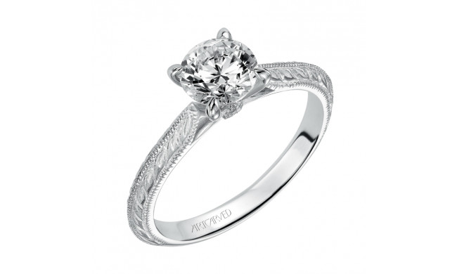 Artcarved Bridal Semi-Mounted with Side Stones Vintage Engraved Solitaire Engagement Ring Imani 14K White Gold - 31-V498ERW-E.01