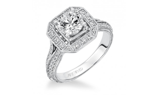 Artcarved Bridal Semi-Mounted with Side Stones Vintage Engraved Halo Engagement Ring Delphine 14K White Gold - 31-V632ERW-E.01