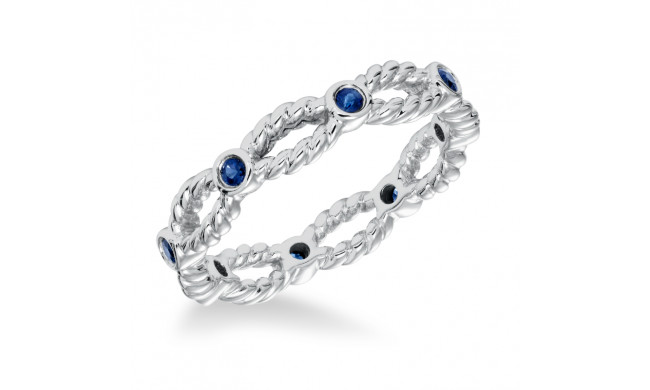 Artcarved Bridal Mounted with Side Stones Contemporary Stackable Eternity Anniversary Band 14K White Gold & Blue Sapphire - 33-V16S4W65-L.00