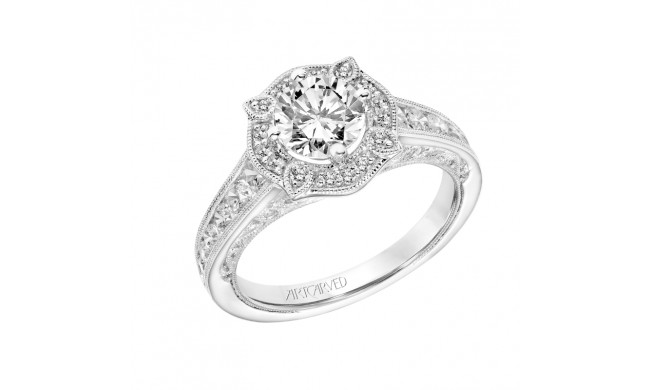 Artcarved Bridal Mounted with CZ Center Vintage Filigree Halo Engagement Ring Liviana 18K White Gold - 31-V797ERW-E.02