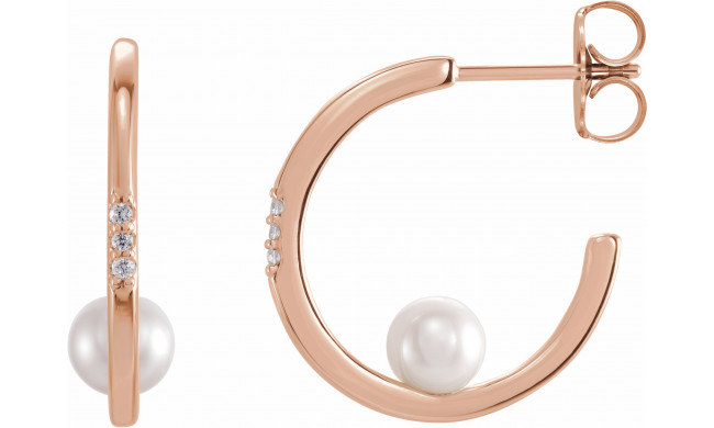 14K Rose Freshwater Cultured Pearl & .025 CTW Diamond Hoop Earrings - 87032607P