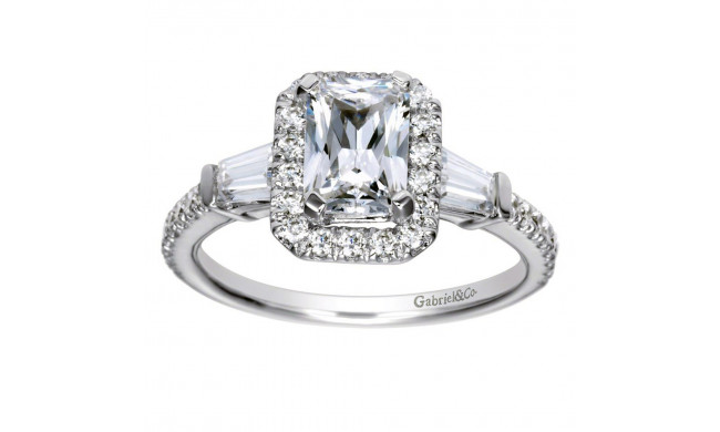 Gabriel & Co 14k White Gold Emerald Cut Halo Engagement Ring