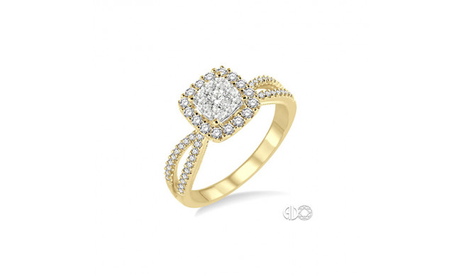 Ashi 14k Yellow Gold Square Shape Round Cut Diamond Lovebright Ring