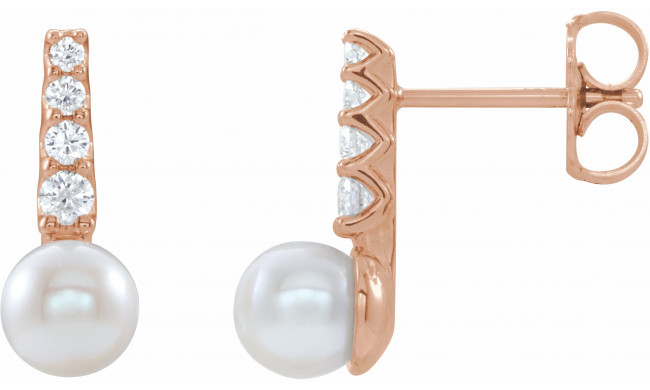 14K Rose Freshwater Cultured Pearl & 1/6 CTW Diamond Earrings - 86957607P