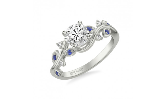 Artcarved Bridal Semi-Mounted with Side Stones Contemporary Engagement Ring 18K White Gold & Blue Sapphire - 31-V1036SERW-E.03