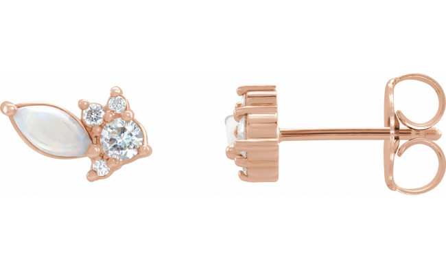 14K Rose Australian Opal & 1/6 CTW Diamond Cluster Earrings - 87123607P