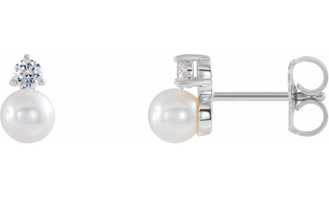 14K White Freshwater Cultured Pearl & 1/5 CTW Diamond Earrings - 86719620P