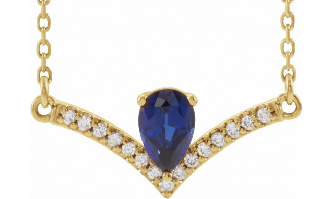 14K Yellow Blue Sapphire & .06 CTW Diamond 18 Necklace - 868146116P